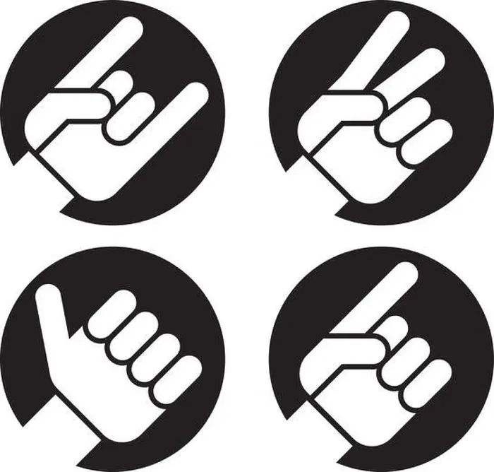 Framed Print : Set of four flat hand gesture vector icons of hands making classic recognizable signs