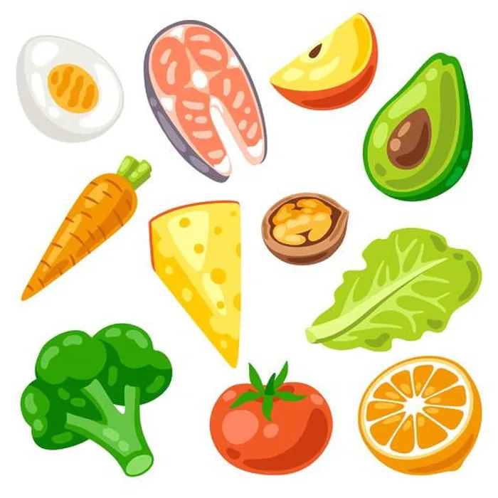 Framed Print : Set of healthy eating and diet meal icons. Fruits, vegetables and proteins for proper nutrition