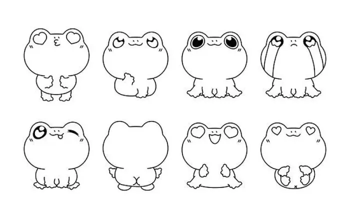 Framed Print : Set of Kawaii Isolated Frog Coloring Page Framed Print : Set of Kawaii Isolated Frog Coloring Page
