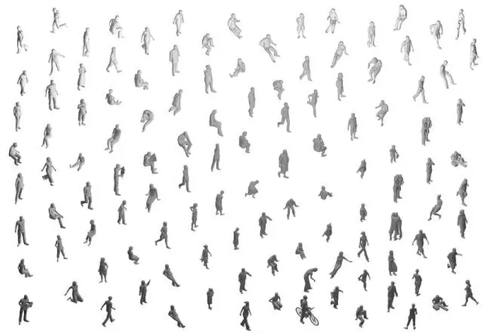 Framed Print : Set with people polygonal in different positions isolated on white background. Men, women and children walking, running, standing, sitting. Isometric