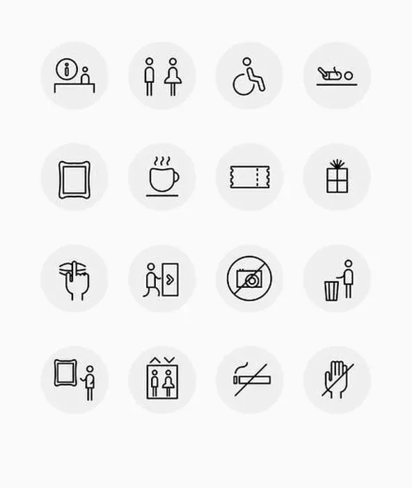 Framed Print : Set of pictogram icons related to museum