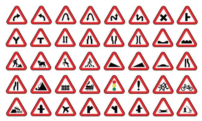 Framed Print : Set of road safety signs. Warning road transport symbol vector collection Framed Print : Set of road safety signs. Warning road transport symbol vector collection