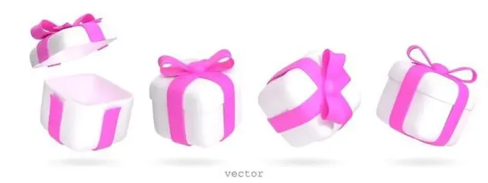 Framed Print : Set of vector 3d gift boxes open and closed with pink ribbon bow Framed Print : Set of vector 3d gift boxes open and closed with pink ribbon bow