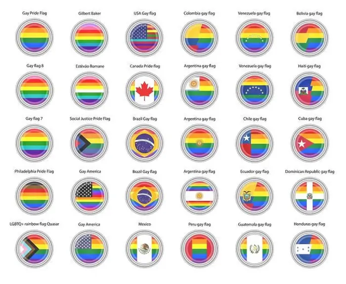 Framed Print : Set of vector icons. Rainbow flags (LGBTQ) and gay flags of countries of the Americas