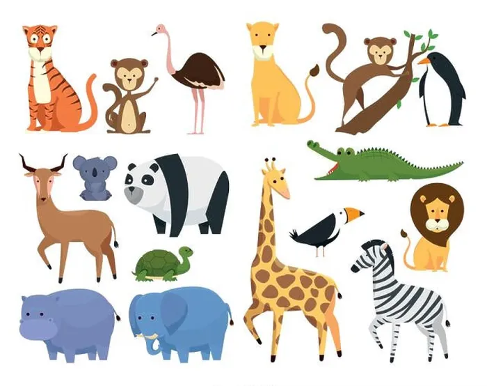 Framed Print : set wild animals in the zoo safari reserve vector illustration