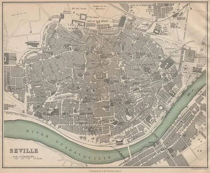 Framed Print : SEVILLE SEVILLA. Vintage town city map plan. Spain, 1899 Framed Print : SEVILLE SEVILLA. Vintage town city map plan. Spain, 1899