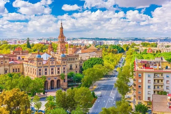 Framed Print : Seville, Spain cityscape with Plaza de Espana buildings Framed Print : Seville, Spain cityscape with Plaza de Espana buildings