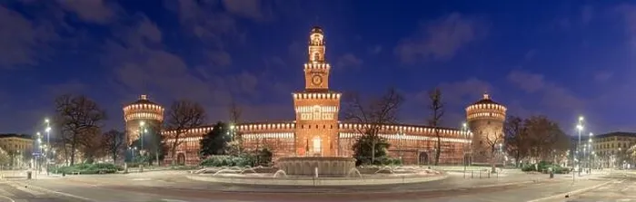 Framed Print : Sforzesco Castle and fountain in Milan, Italy at twilight Framed Print : Sforzesco Castle and fountain in Milan, Italy at twilight