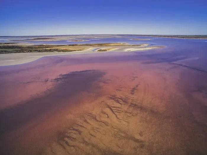 Framed Print : Shallow salt water patches of Lake Tyrrell, Victoria, Australia - aerial view