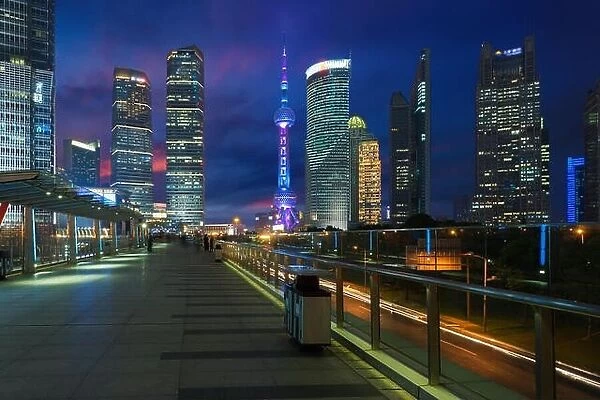 Shanghai Lujiazui skyscraper finance district at night in Shanghai, China