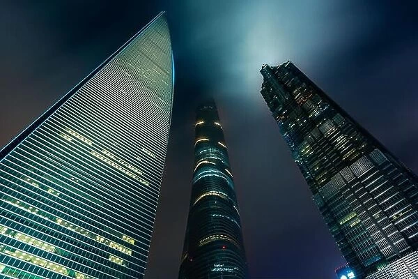 Shanghai Pudong skyscraper building at night in Shanghai, China