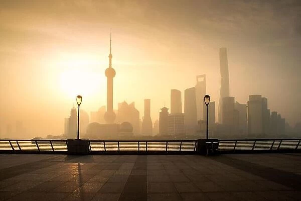 Shanghai skyline cityscape in moring at luajiazui finance and business district trade zone in Shanghai, China