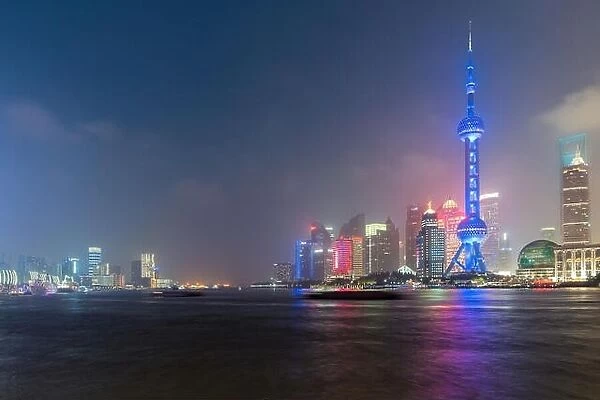 Shanghai urban skyline at night in Shanghai, China