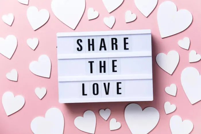 Framed Print : Share the Love lightbox message with white hearts on a pink background Framed Print : Share the Love lightbox message with white hearts on a pink background
