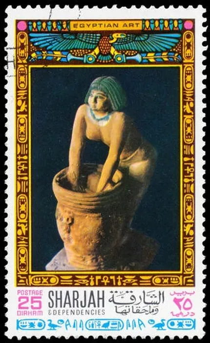 Framed Print : SHARJAH - CIRCA 1968: Stamp printed Sharjah shows a sculpture of woman, a series devoted to the treasures of ancient Egyptian ar Framed Print : SHARJAH - CIRCA 1968: Stamp printed Sharjah shows a sculpture of woman, a series devoted to the treasures of ancient Egyptian ar