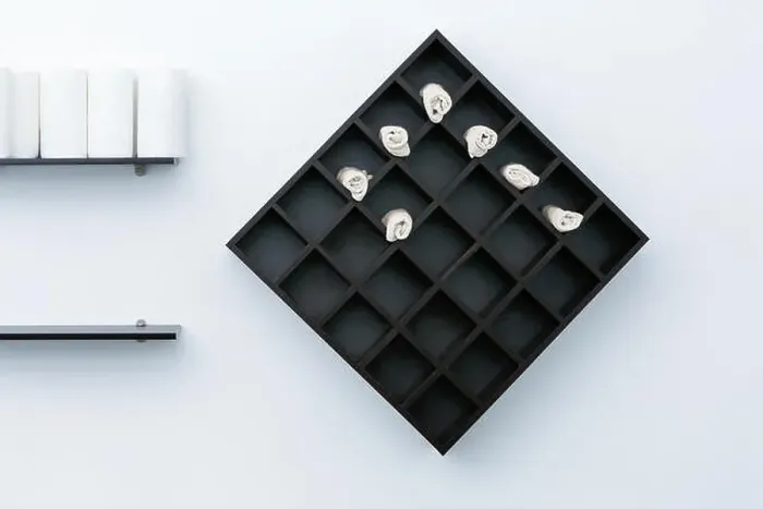Framed Print : Shelf with towels in hairdressing salon