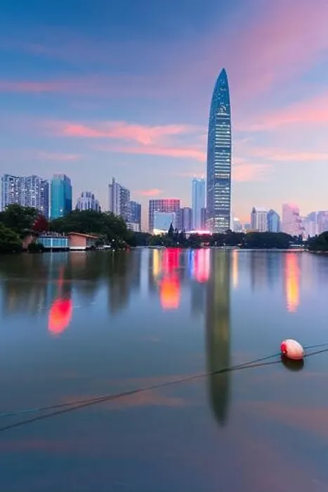 Framed Print : Shenzhen, China city park and skyline and at twilight Framed Print : Shenzhen, China city park and skyline and at twilight