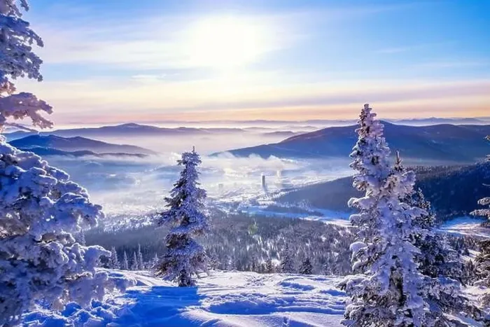 Framed Print : Sheregesh Kemerovo region ski resort in winter dawn sun on city, landscape on mountain and hotels, aerial top view Framed Print : Sheregesh Kemerovo region ski resort in winter dawn sun on city, landscape on mountain and hotels, aerial top view
