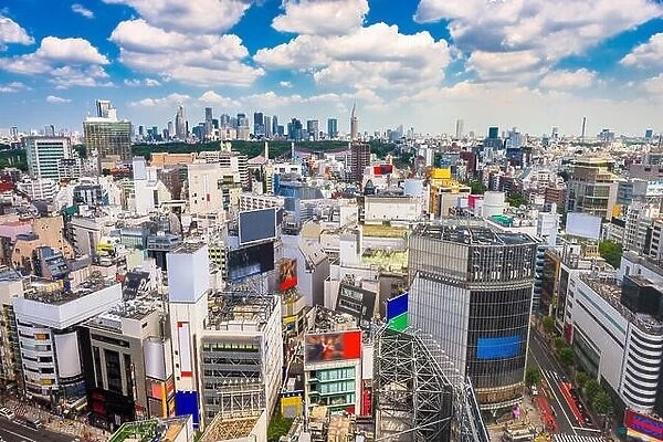 Shibuya, Tokyo, Japan city skyline towards Shinjuku Ward in the distance