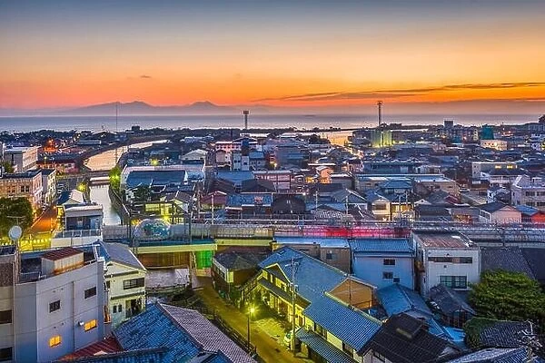 Shimabara, Japan town skyline at dawn