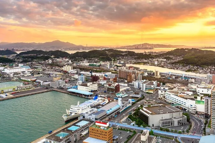 Framed Print : Shimonoseki, Japan skyline over the Kanmon Straits Framed Print : Shimonoseki, Japan skyline over the Kanmon Straits