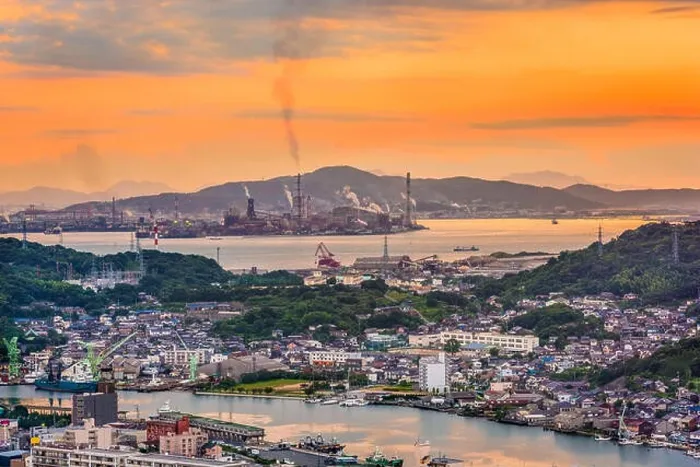 Framed Print : Shimonoseki, Yamaguchi, Japan skyline over the straits with industrial areas Framed Print : Shimonoseki, Yamaguchi, Japan skyline over the straits with industrial areas