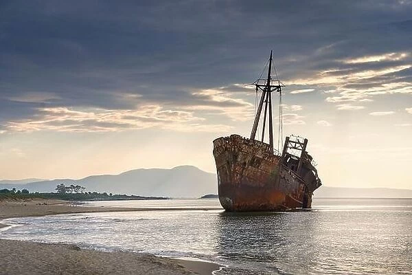 Shipwreck in Glyfada Beach near Gytheio, Peloponnese, Greece