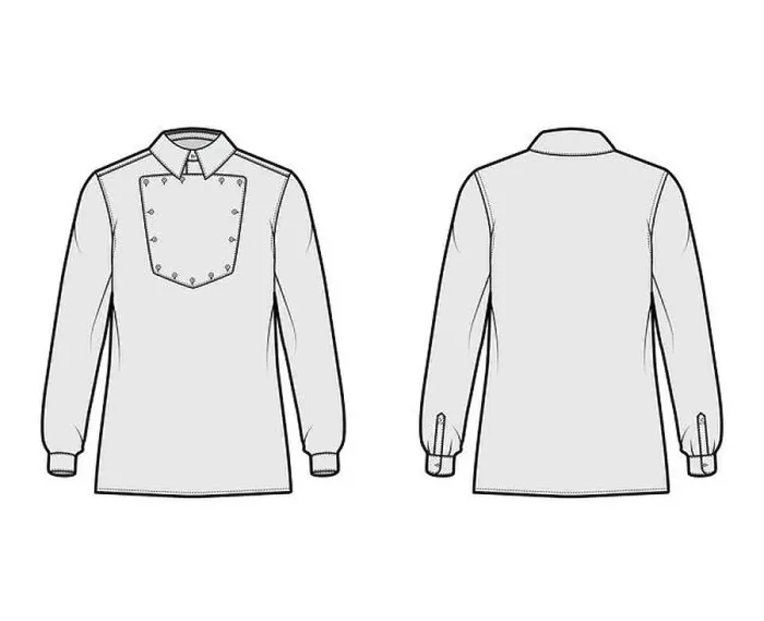 Framed Print : Shirt cavalry Officer technical fashion illustration with bib Framed Print : Shirt cavalry Officer technical fashion illustration with bib