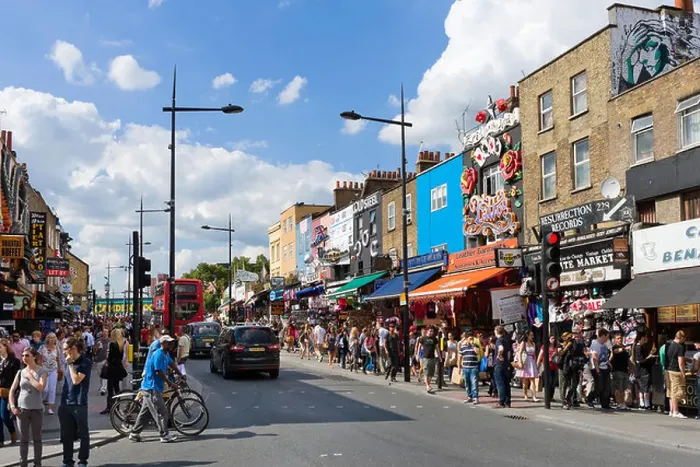 Framed Print : Shops on Camden High Street, Camden Town, North London, England, UK