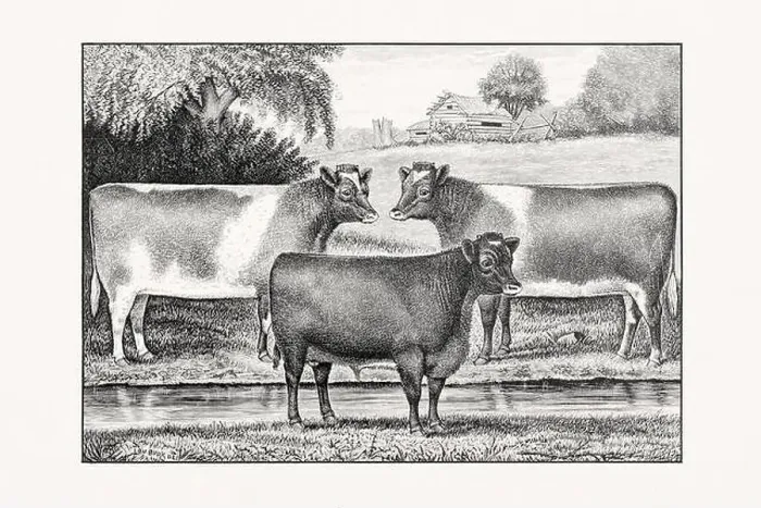 Framed Print : Shorthorn or Durham Cattle. Antique cattle illustration from an 1887 livestock book