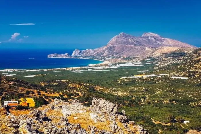 Framed Print : Shot of beautiful turquoise beach Falasarna (Falassarna) in Crete