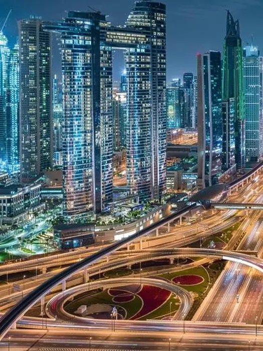 Framed Print : A shot of Dubai city showing Sheikh Zayed Road intersection and Burj Khalifa Framed Print : A shot of Dubai city showing Sheikh Zayed Road intersection and Burj Khalifa