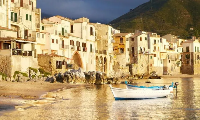 Framed Print : Sicily Island - Medieval houses on the seashore, Cefalu, Sicily, Italy Framed Print : Sicily Island - Medieval houses on the seashore, Cefalu, Sicily, Italy