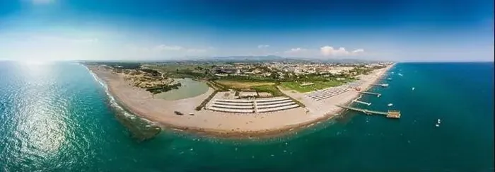 Framed Print : SIDE, TURKEY - JUNE 29: View of Sunmelia Beach Resort from the Sea in Side, Turkey at June 29, 2019 Framed Print : SIDE, TURKEY - JUNE 29: View of Sunmelia Beach Resort from the Sea in Side, Turkey at June 29, 2019