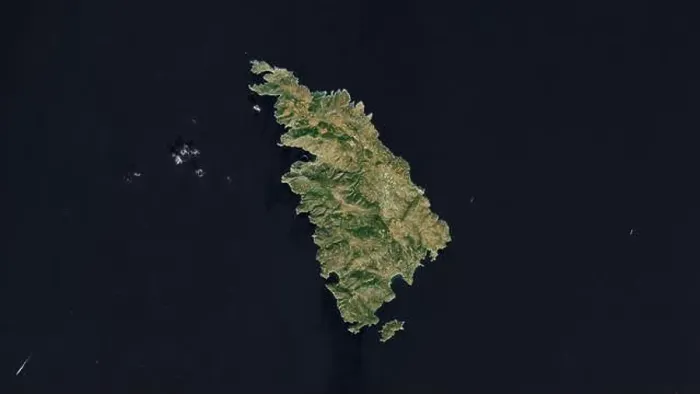 Framed Print : Sifnos Island in the Aegean Sea on a satellite image taken in September 12, 2023 Framed Print : Sifnos Island in the Aegean Sea on a satellite image taken in September 12, 2023
