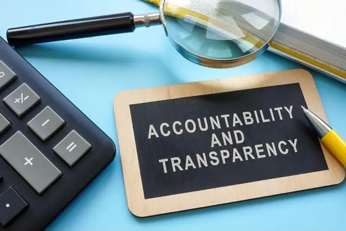 Framed Print : A sign with an inscription Accountability and transparency and a magnifying glass Framed Print : A sign with an inscription Accountability and transparency and a magnifying glass