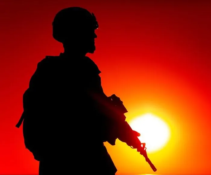 Framed Print : Silhouette of army special forces rifleman Framed Print : Silhouette of army special forces rifleman