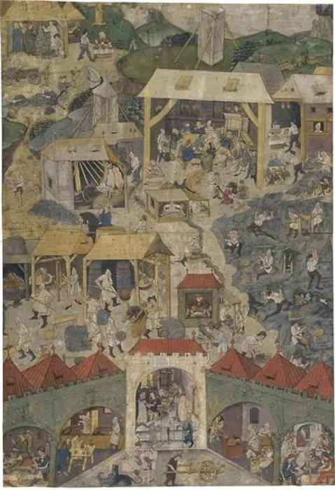 Framed Print : Silver mining and processing in Kutná Hora. Museum: PRIVATE COLLECTION. Author: Master Matheus (Illuminator) (