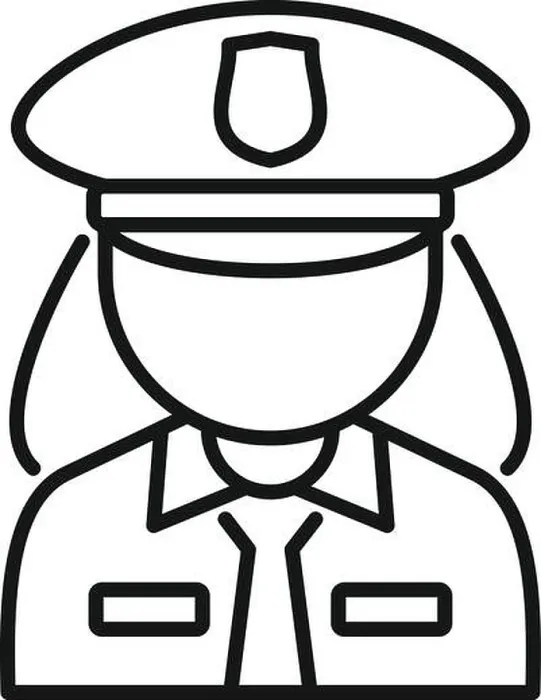Framed Print : Simple line drawing of a police officer wearing a uniform with a badge Framed Print : Simple line drawing of a police officer wearing a uniform with a badge