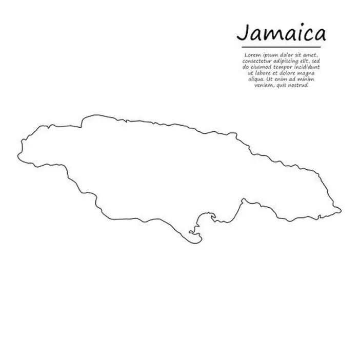 Framed Print : Simple outline map of Jamaica, vector silhouette in sketch line style Framed Print : Simple outline map of Jamaica, vector silhouette in sketch line style