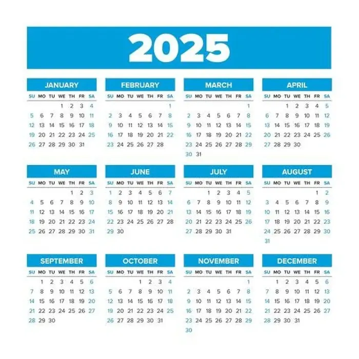 Framed Print : Simple Vector Calendar 2025. Weeks start on Sunday Framed Print : Simple Vector Calendar 2025. Weeks start on Sunday