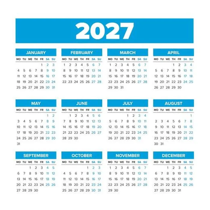 Framed Print : Simple Vector Calendar 2027. Weeks start on Monday Framed Print : Simple Vector Calendar 2027. Weeks start on Monday