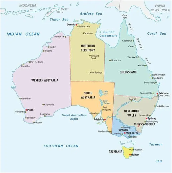 Framed Print : simple vector outline administrative and political vector map of australia