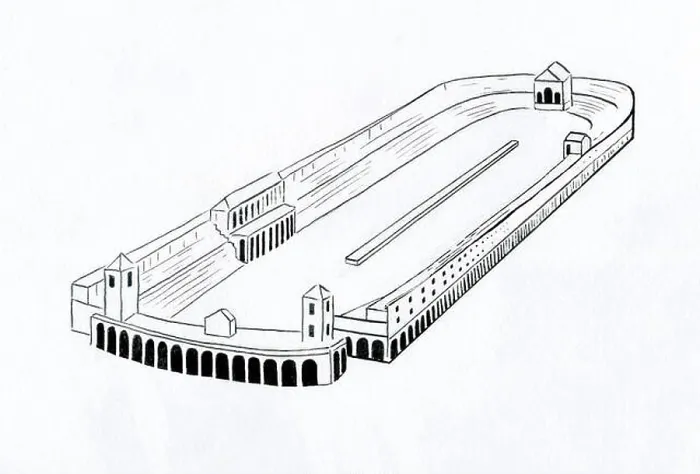 Framed Print : Simplified Line drawing of the Circus Maximus in ancient Rome Framed Print : Simplified Line drawing of the Circus Maximus in ancient Rome