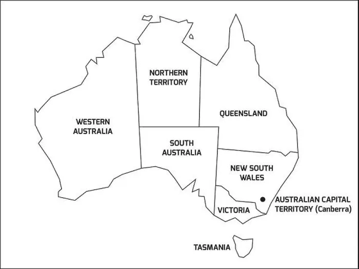 Framed Print : Simplified map of Australia divided into states and territories. Black outline map with labels Framed Print : Simplified map of Australia divided into states and territories. Black outline map with labels