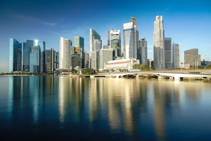 Framed Print : Singapore business district skyline financial downtown building with tourist sightseeing in morning at Marina Bay, Singapore. Asian tourism, modern ci