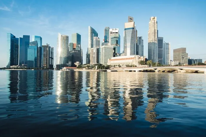 Framed Print : Singapore business district skyline and skyscraper in morning at Marina Bay, Singapore Framed Print : Singapore business district skyline and skyscraper in morning at Marina Bay, Singapore