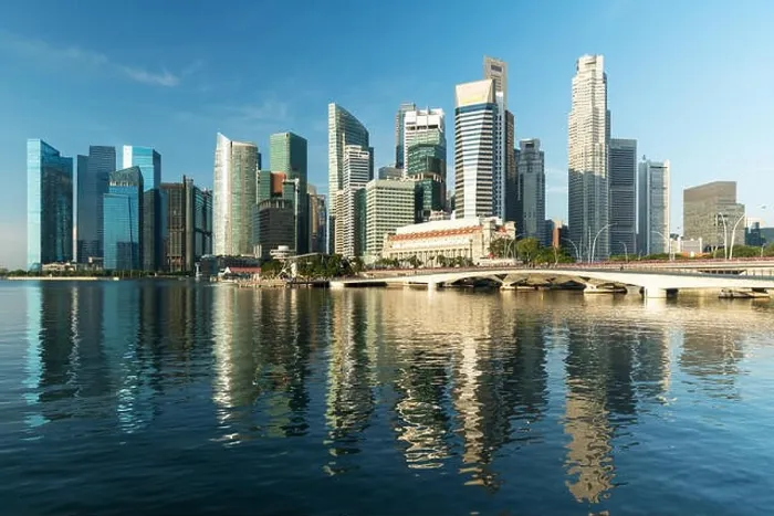 Framed Print : Singapore business district skyline and skyscraper in morning at Marina Bay, Singapore Framed Print : Singapore business district skyline and skyscraper in morning at Marina Bay, Singapore