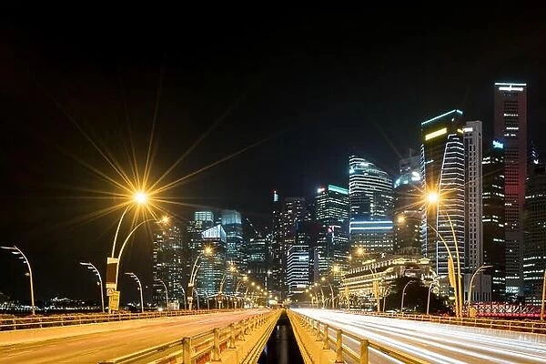 Singapore city, Marina bay Finance and Trade Zone of the modern city night background