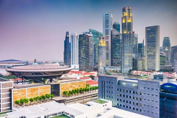 Framed Print : Singapore downtown skyline with the Supreme Court Building at twilight Framed Print : Singapore downtown skyline with the Supreme Court Building at twilight